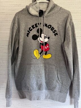 Disney Gray Mickey Mouse Pullover Hoodie with Red & Yellow Accent